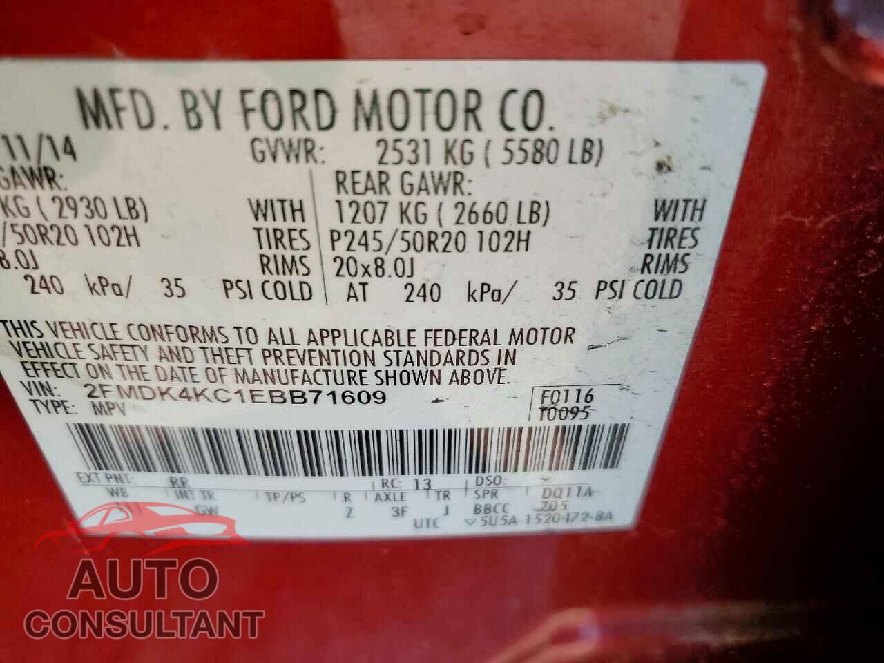 FORD EDGE 2014 - 2FMDK4KC1EBB71609