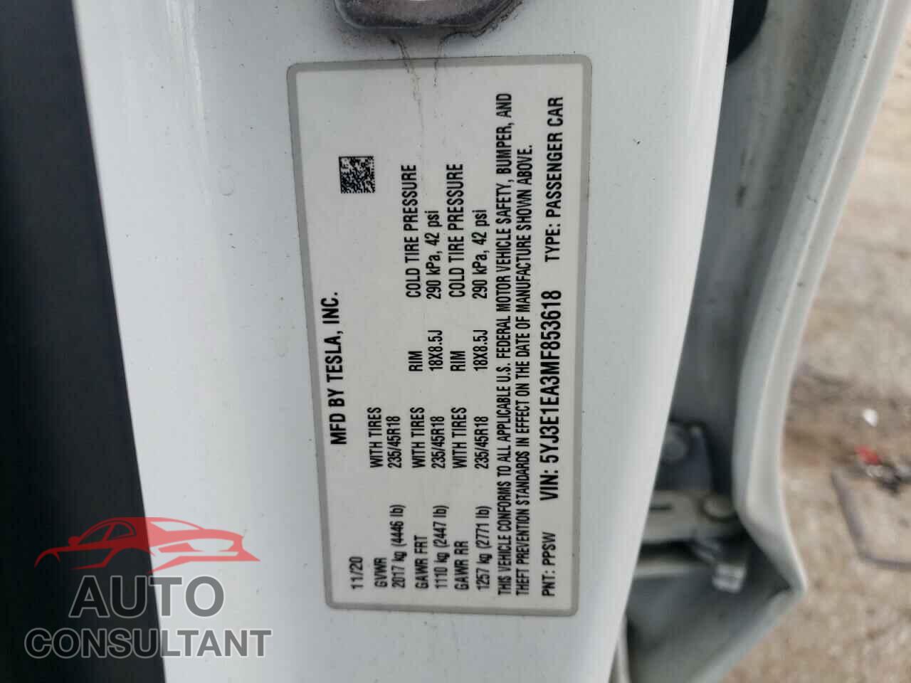 TESLA MODEL 3 2021 - 5YJ3E1EA3MF853618