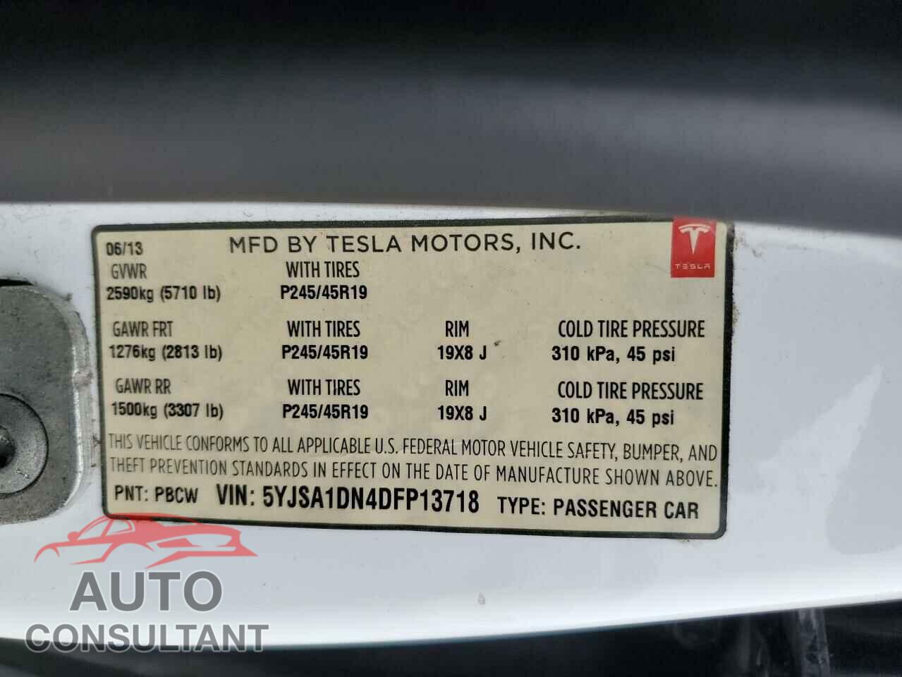 TESLA MODEL S 2013 - 5YJSA1DN4DFP13718