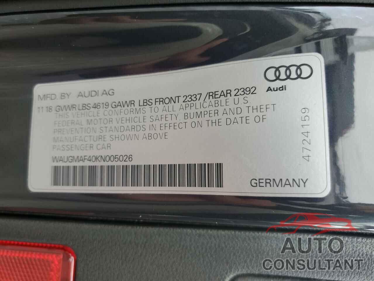 AUDI A4 2019 - WAUGMAF40KN005026