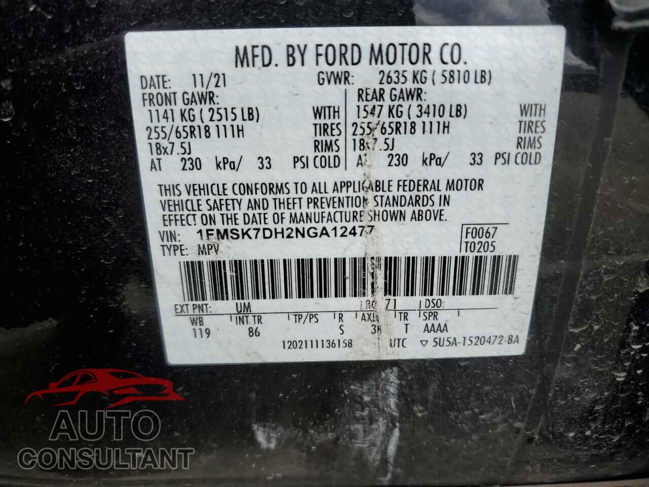 FORD EXPLORER 2022 - 1FMSK7DH2NGA12477