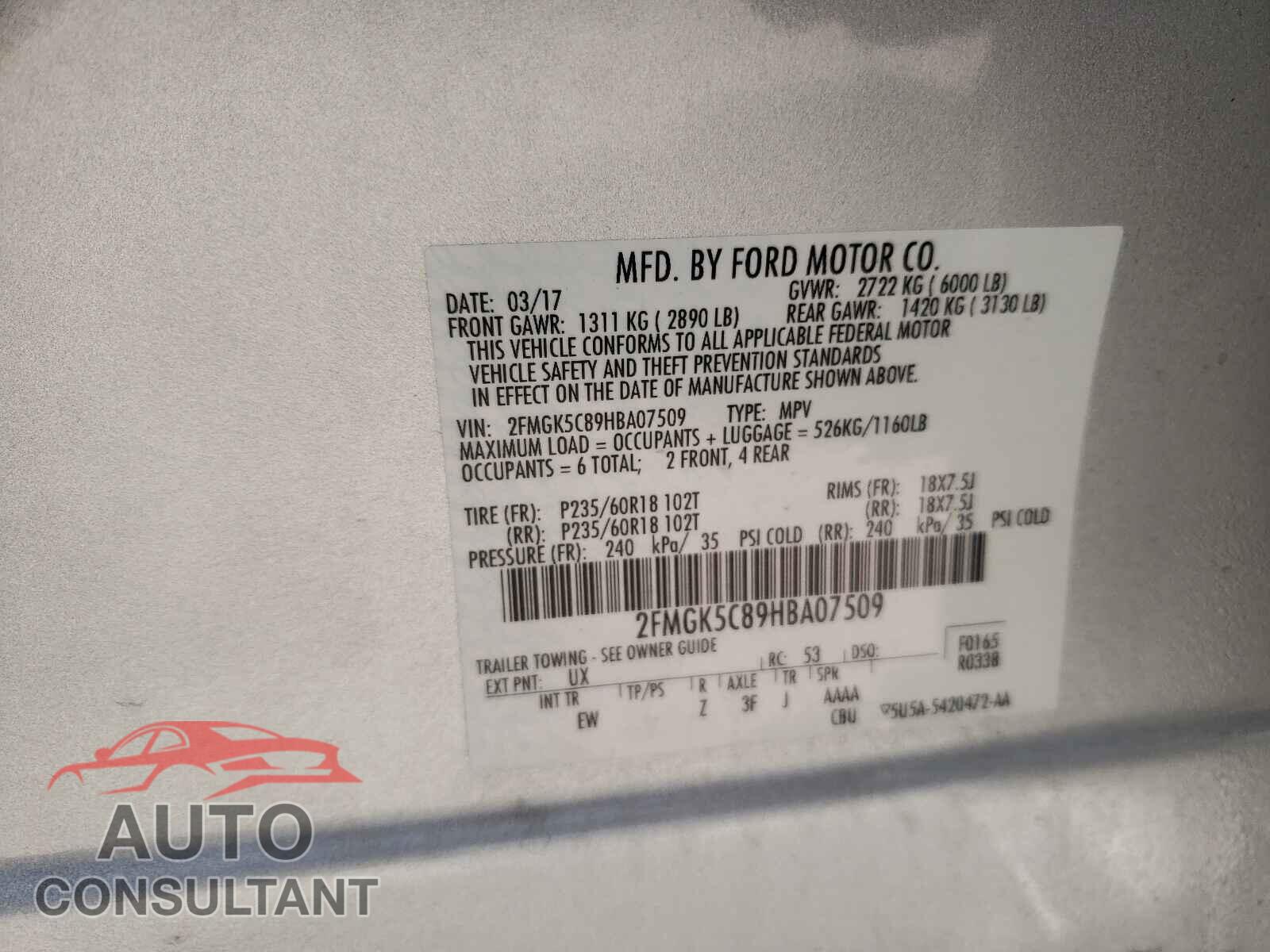 FORD FLEX 2017 - 2FMGK5C89HBA07509