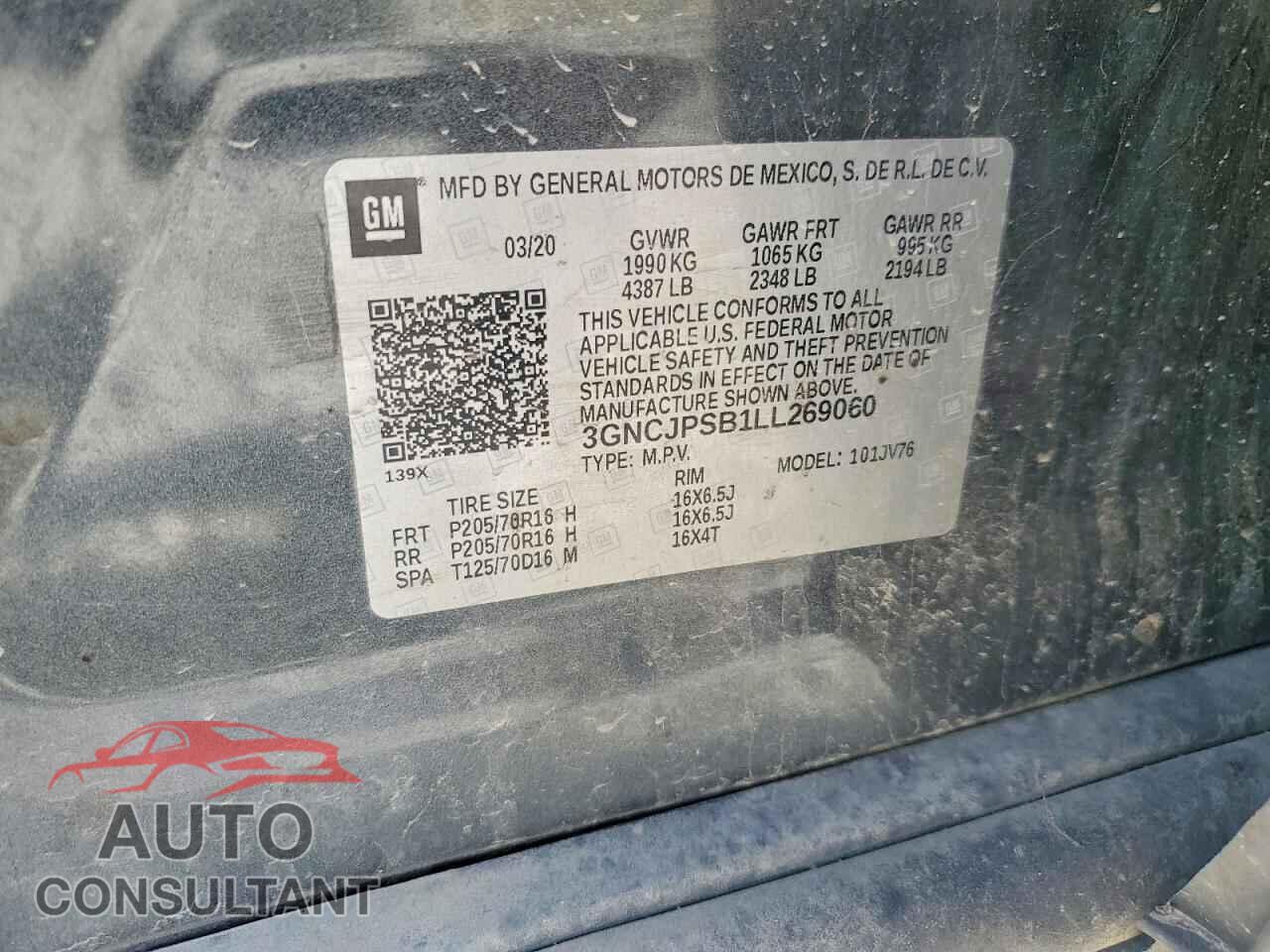 CHEVROLET TRAX 2020 - 3GNCJPSB1LL269060