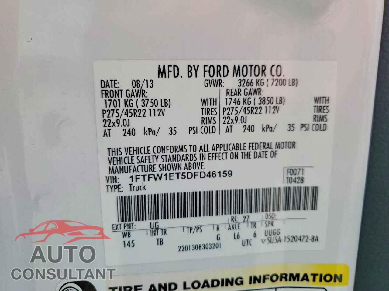 FORD F150 2013 - 1FTFW1ET5DFD46159