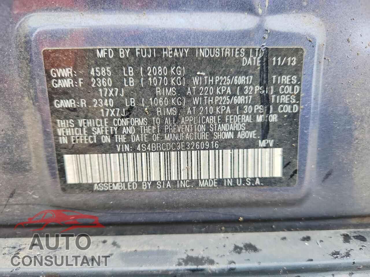SUBARU OUTBACK 2014 - 4S4BRCDC3E3260916