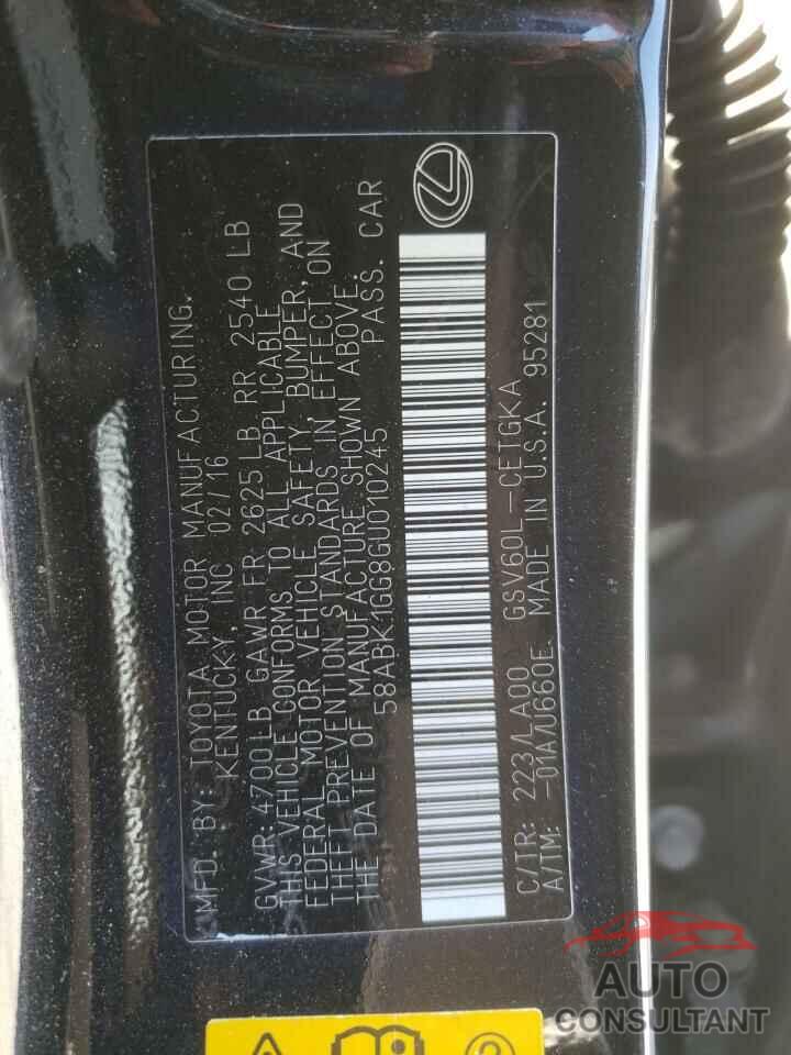 LEXUS ES350 2016 - 58ABK1GG8GU010245