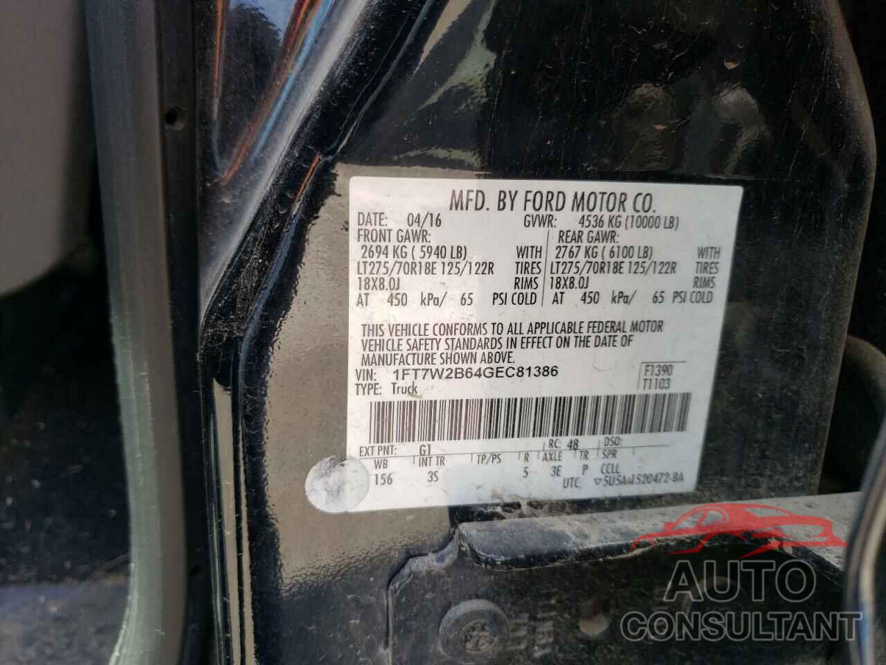FORD F250 2016 - 1FT7W2B64GEC81386