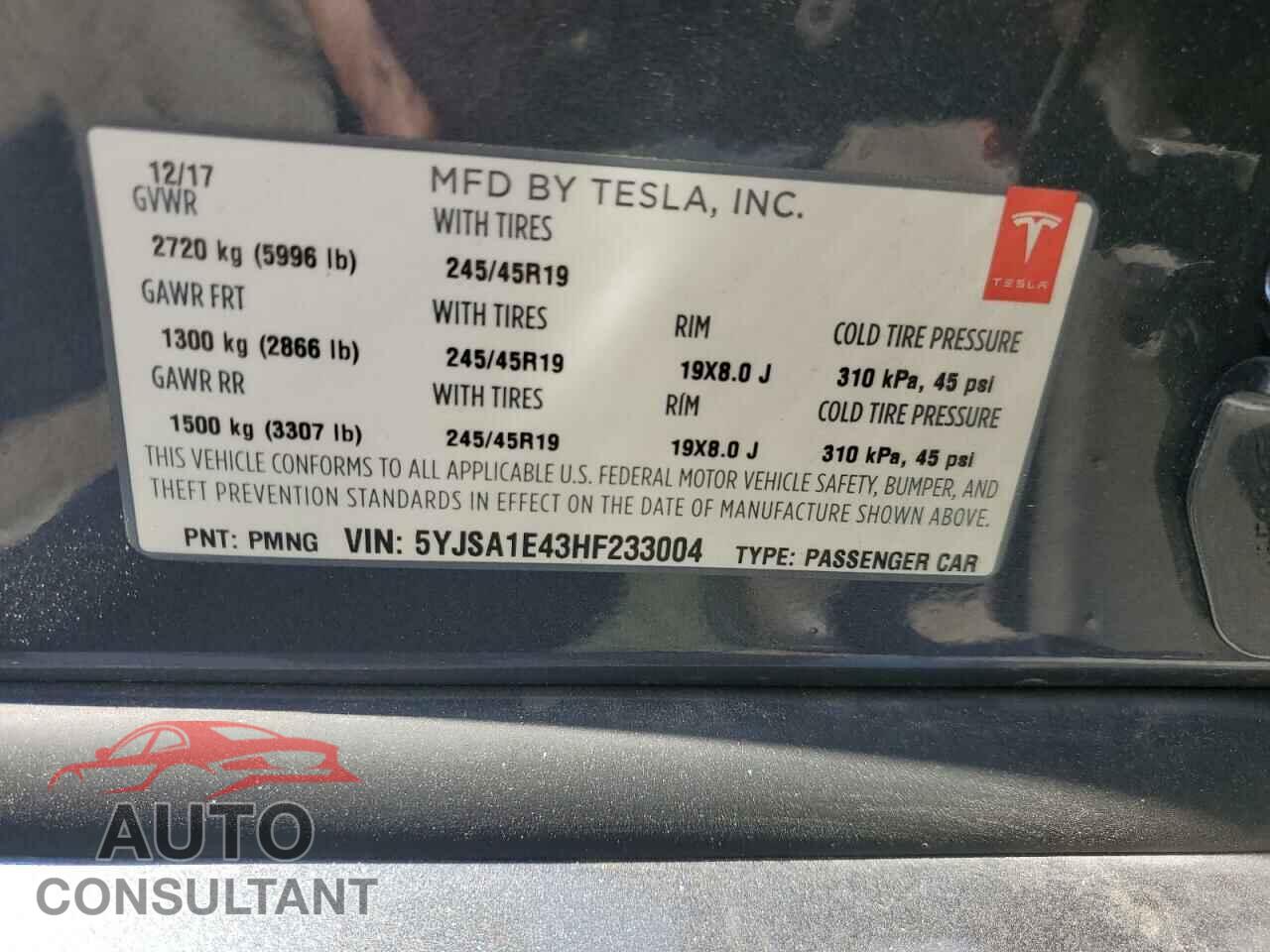 TESLA MODEL S 2017 - 5YJSA1E43HF233004