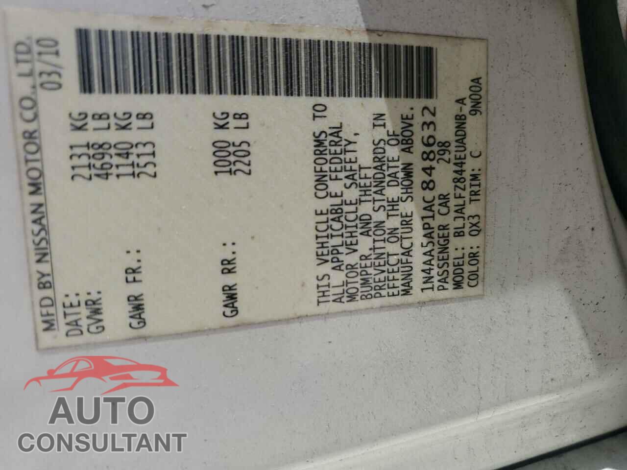 NISSAN MAXIMA 2010 - 1N4AA5AP1AC848632