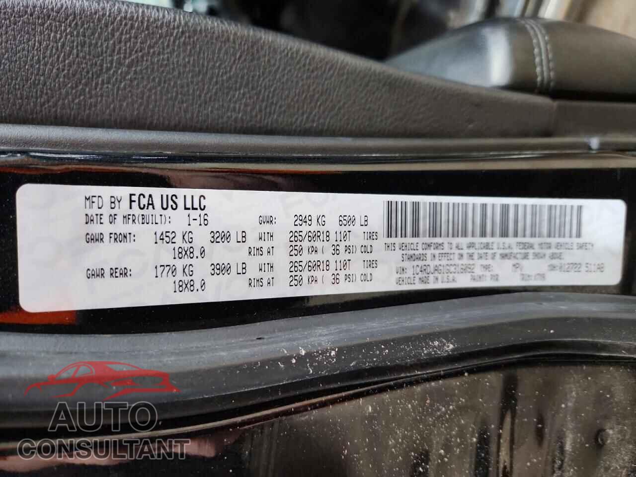 DODGE DURANGO 2016 - 1C4RDJAG1GC316092