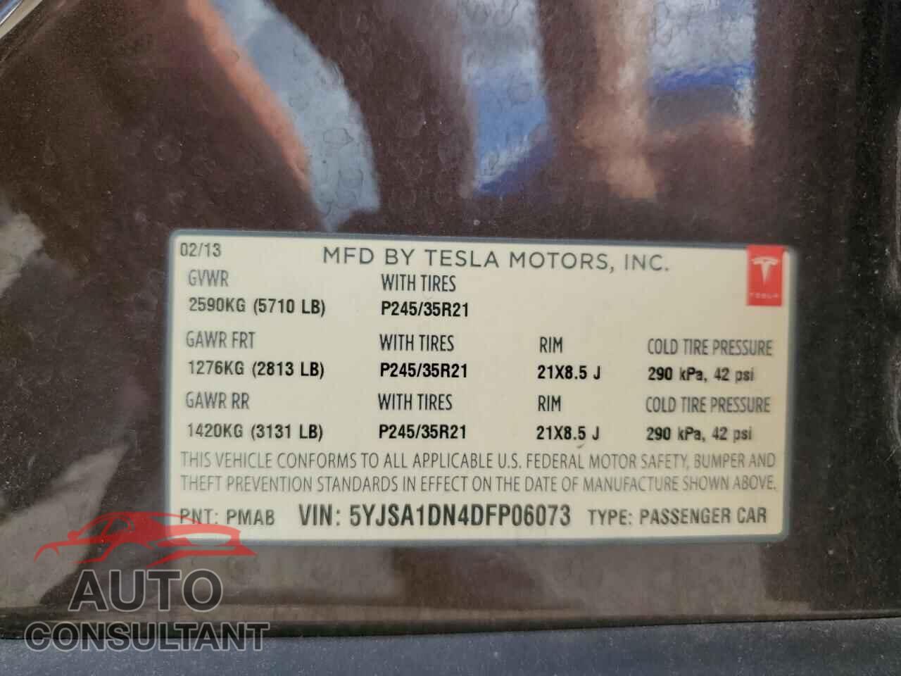 TESLA MODEL S 2013 - 5YJSA1DN4DFP06073