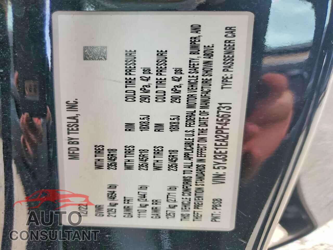 TESLA MODEL 3 2023 - 5YJ3E1EA2PF456731