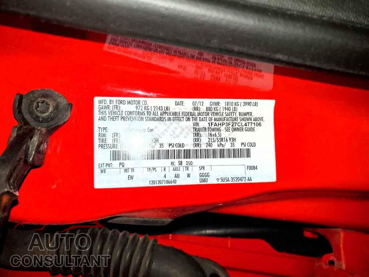 FORD FOCUS 2012 - 1FAHP3F27CL477106