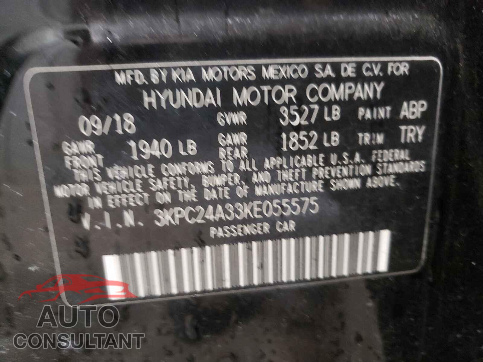 HYUNDAI ACCENT 2019 - 3KPC24A33KE055575