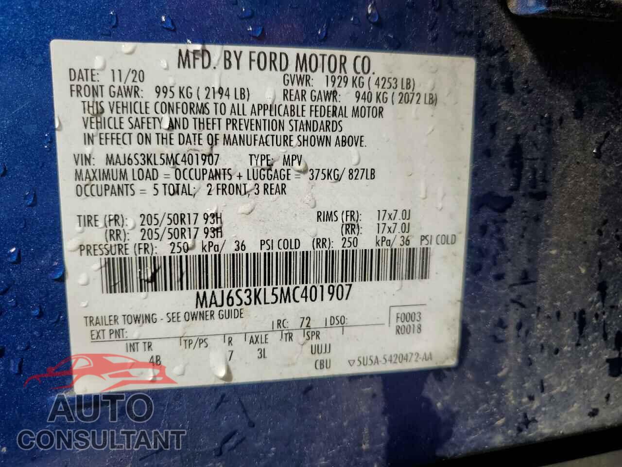FORD ECOSPORT 2021 - MAJ6S3KL5MC401907
