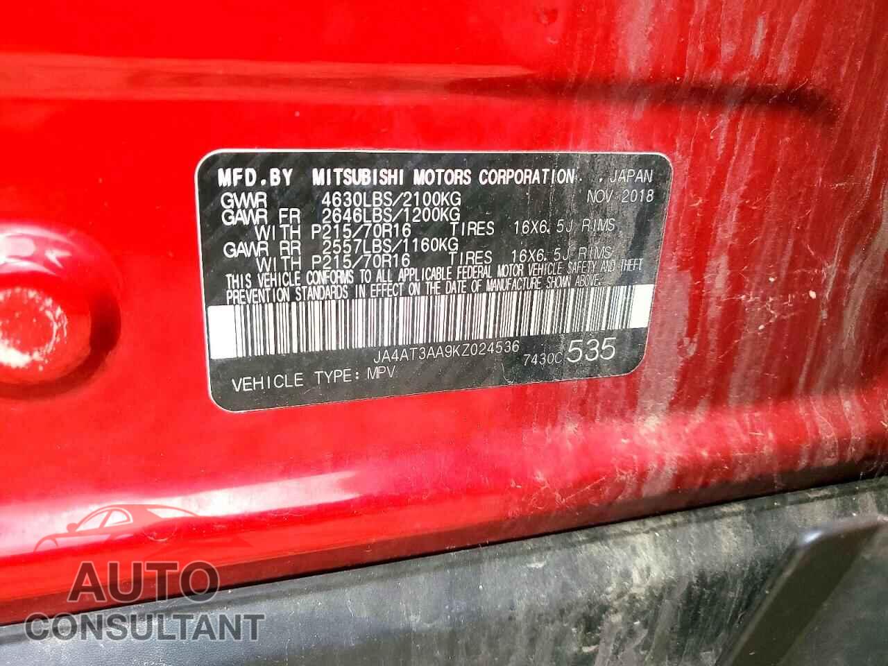 MITSUBISHI ECLIPSE 2019 - JA4AT3AA9KZ024536