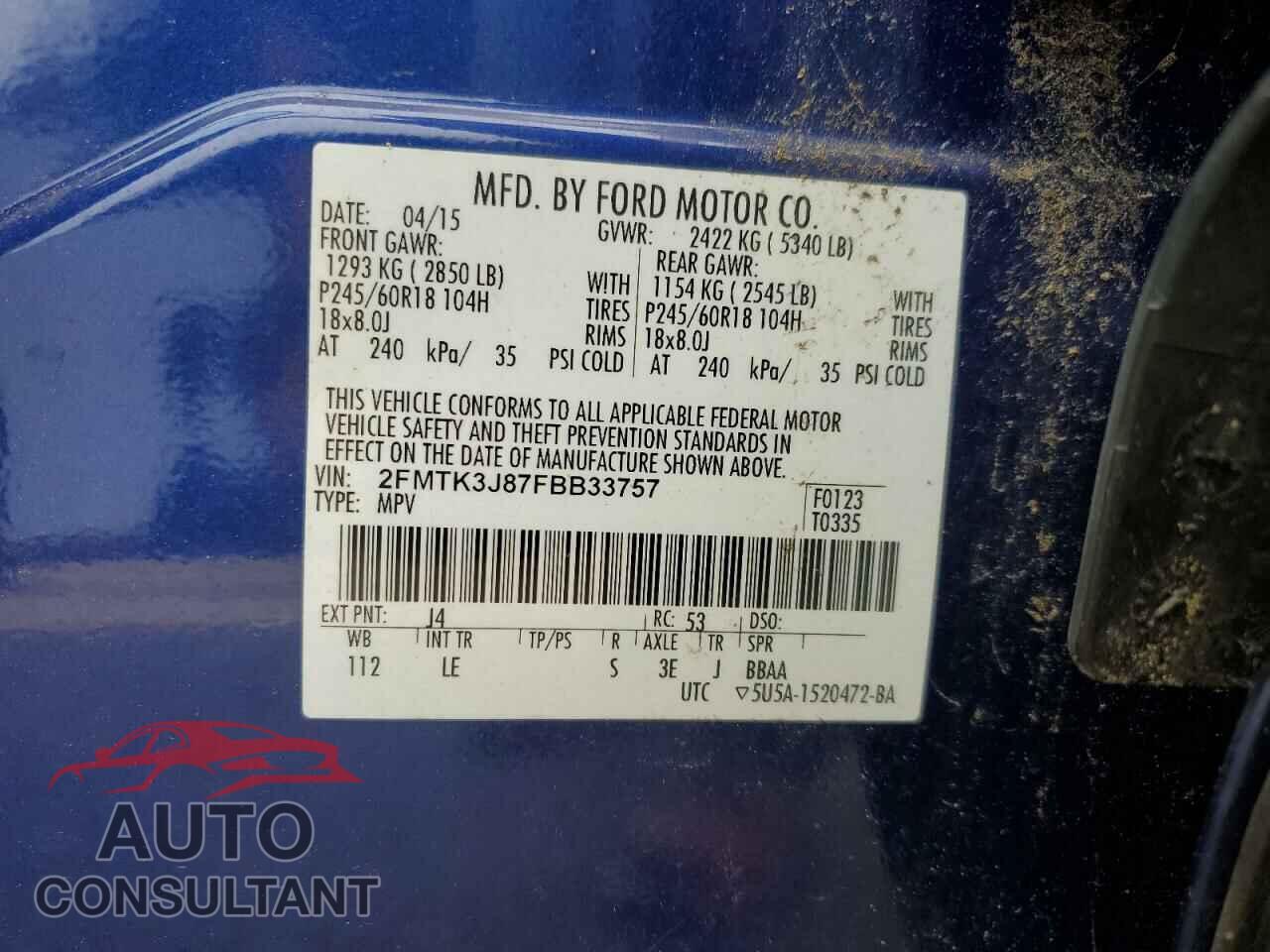FORD EDGE 2015 - 2FMTK3J87FBB33757