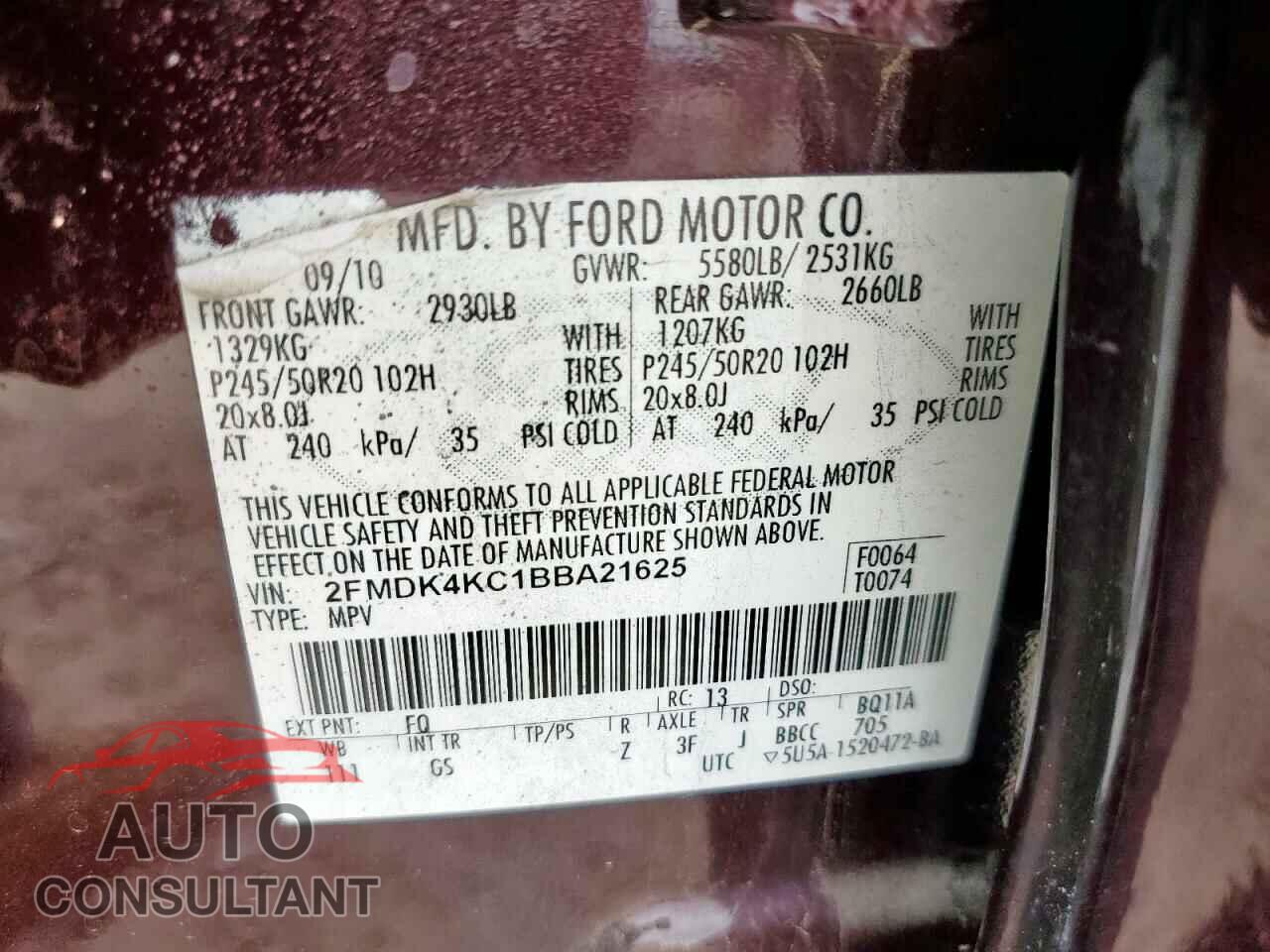FORD EDGE 2011 - 2FMDK4KC1BBA21625
