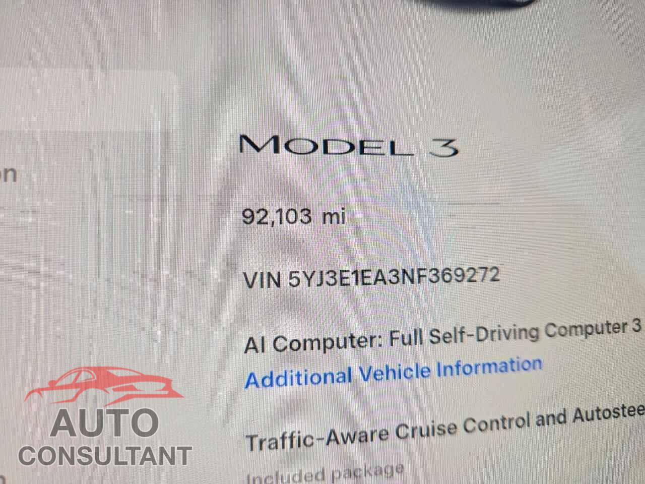 TESLA MODEL 3 2022 - 5YJ3E1EA3NF369272