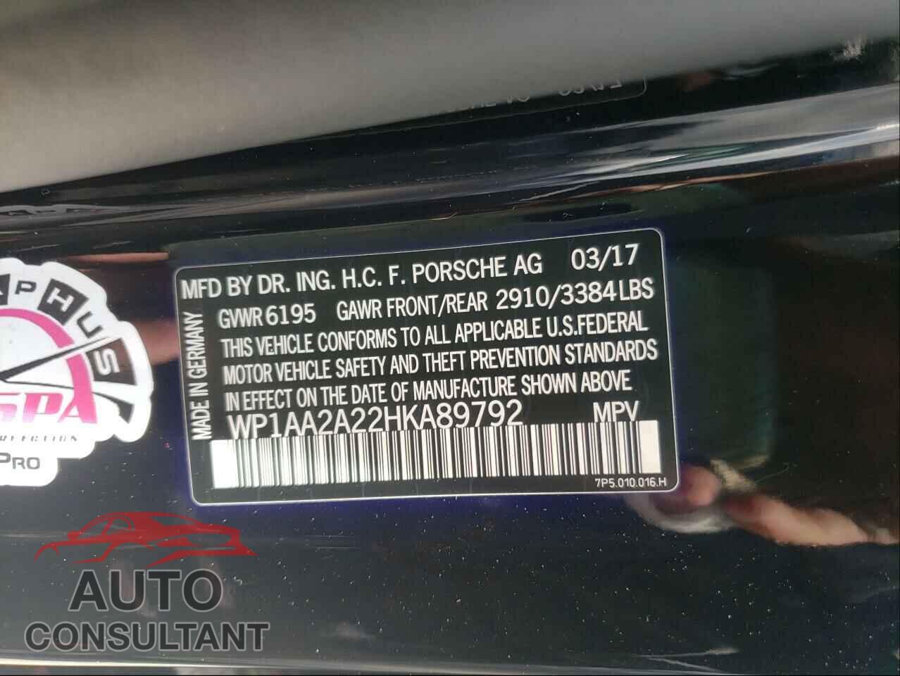 PORSCHE CAYENNE 2017 - WP1AA2A22HKA89792