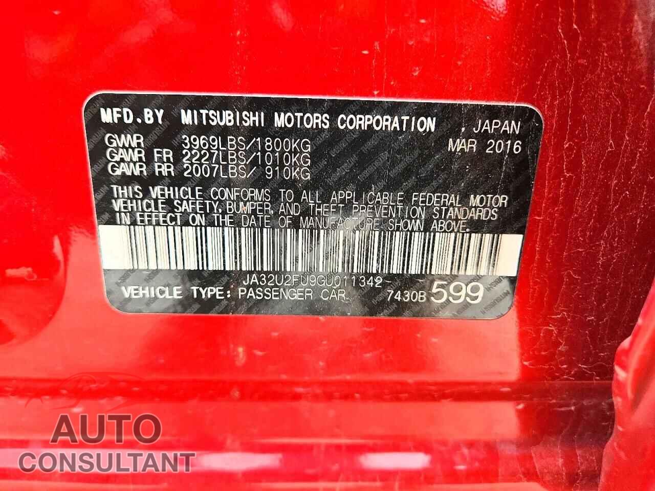 MITSUBISHI LANCER 2016 - JA32U2FU9GU011342