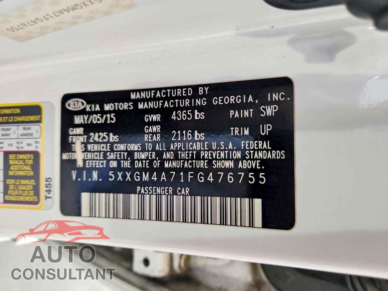 KIA OPTIMA 2015 - 5XXGM4A71FG476755