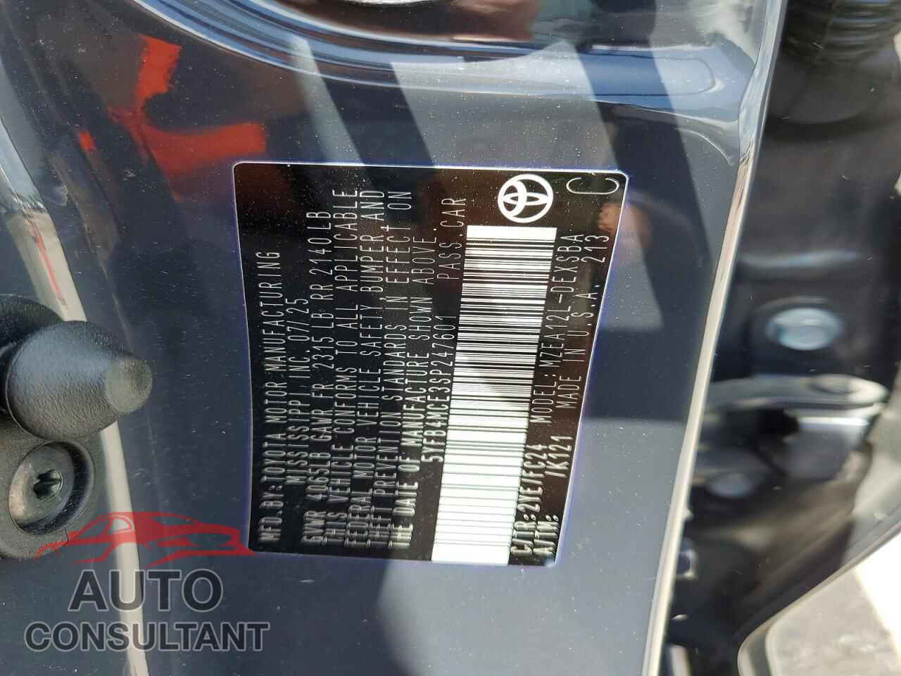 TOYOTA COROLLA 2025 - 5YFB4MCE3SP247601