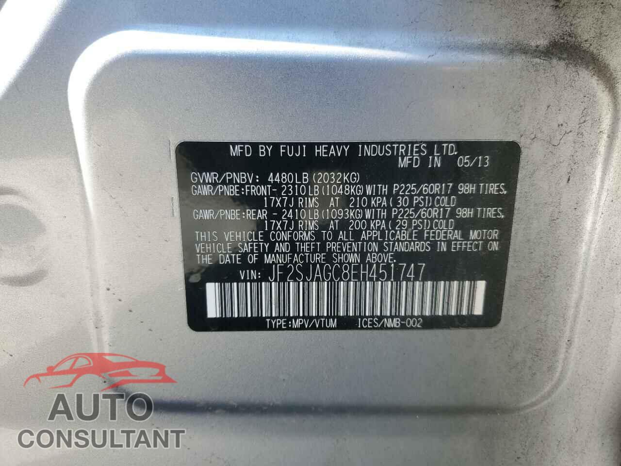 SUBARU FORESTER 2014 - JF2SJAGC8EH451747