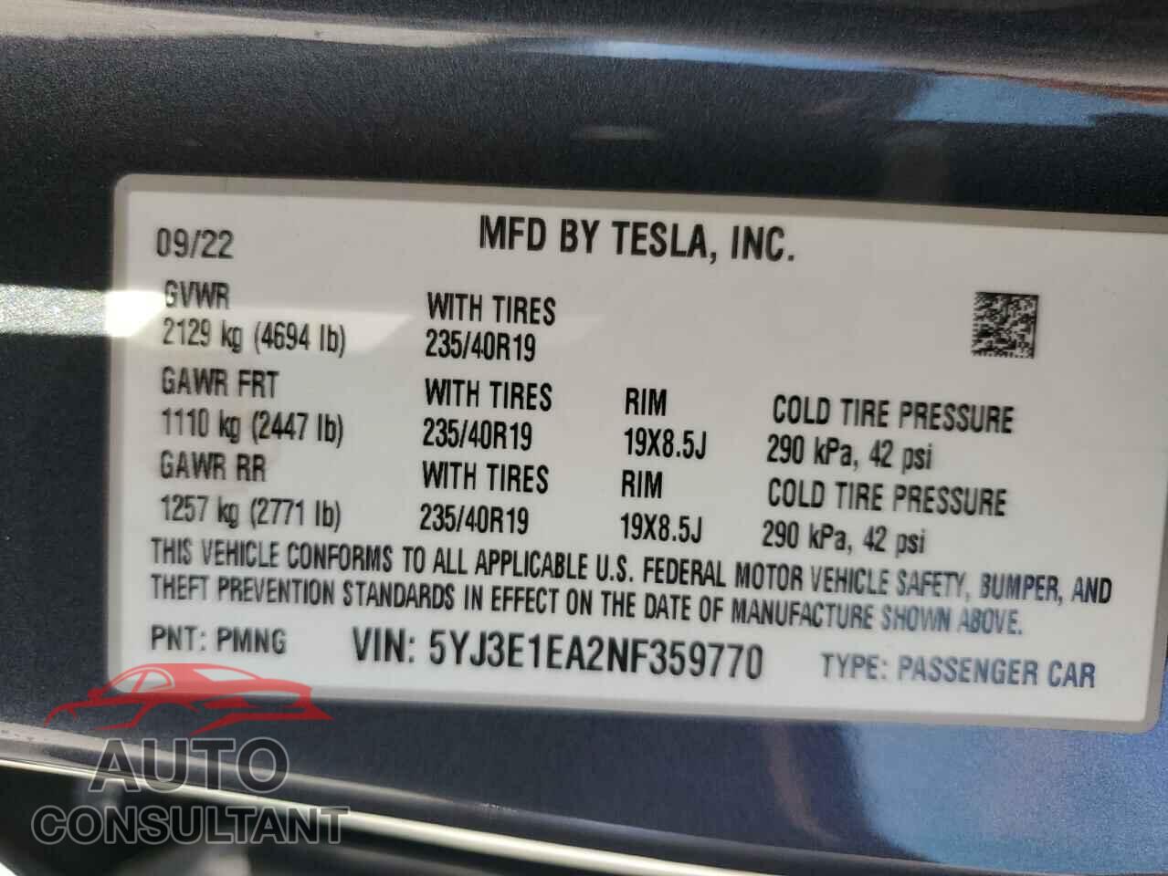 TESLA MODEL 3 2022 - 5YJ3E1EA2NF359770