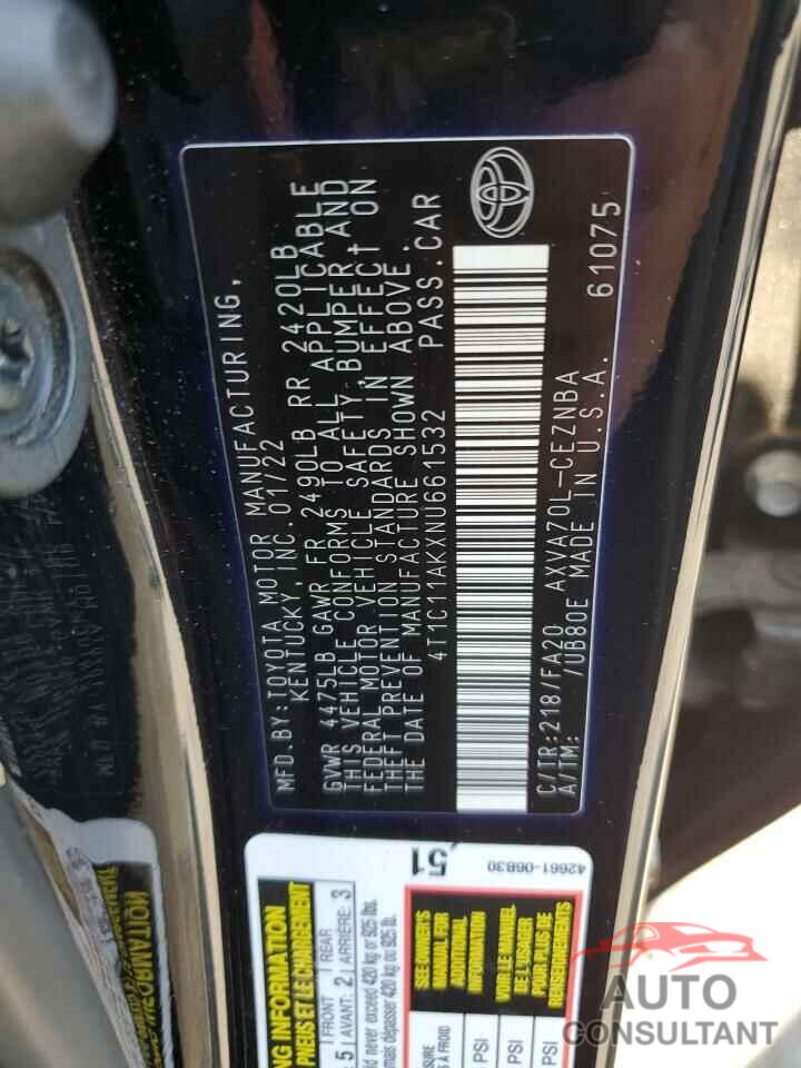 TOYOTA CAMRY 2022 - 4T1C11AKXNU661532