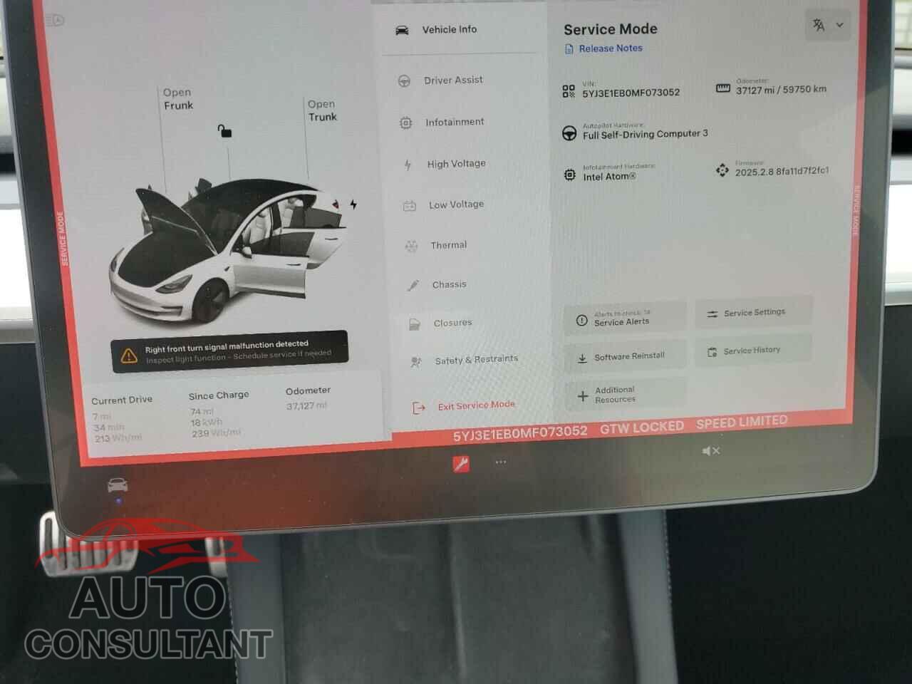 TESLA MODEL 3 2021 - 5YJ3E1EB0MF073052