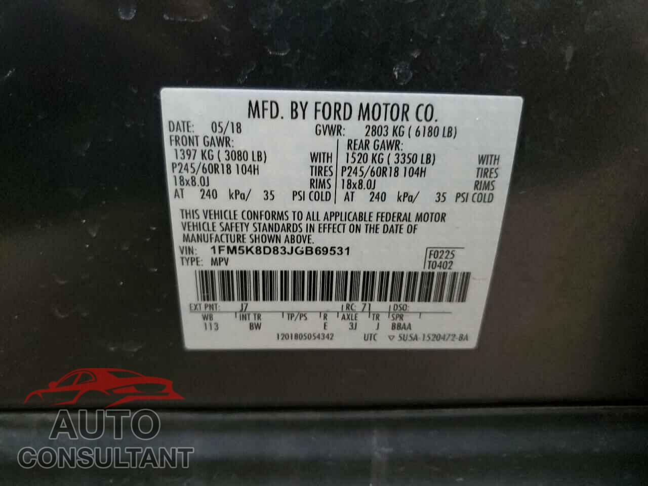 FORD EXPLORER 2018 - 1FM5K8D83JGB69531