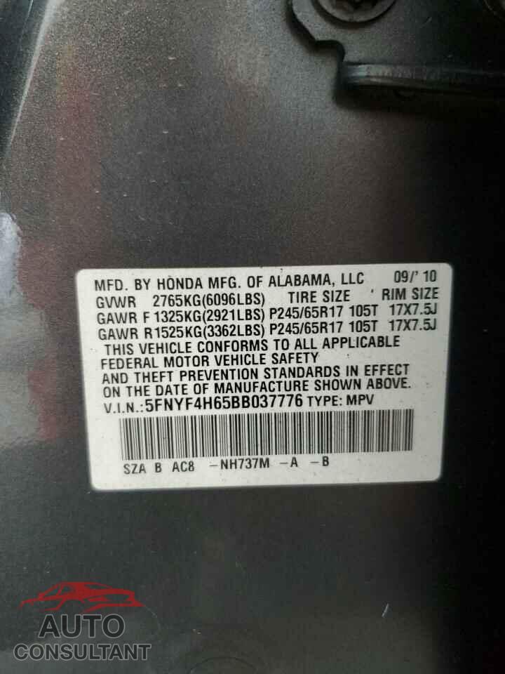 HONDA PILOT 2011 - 5FNYF4H65BB037776