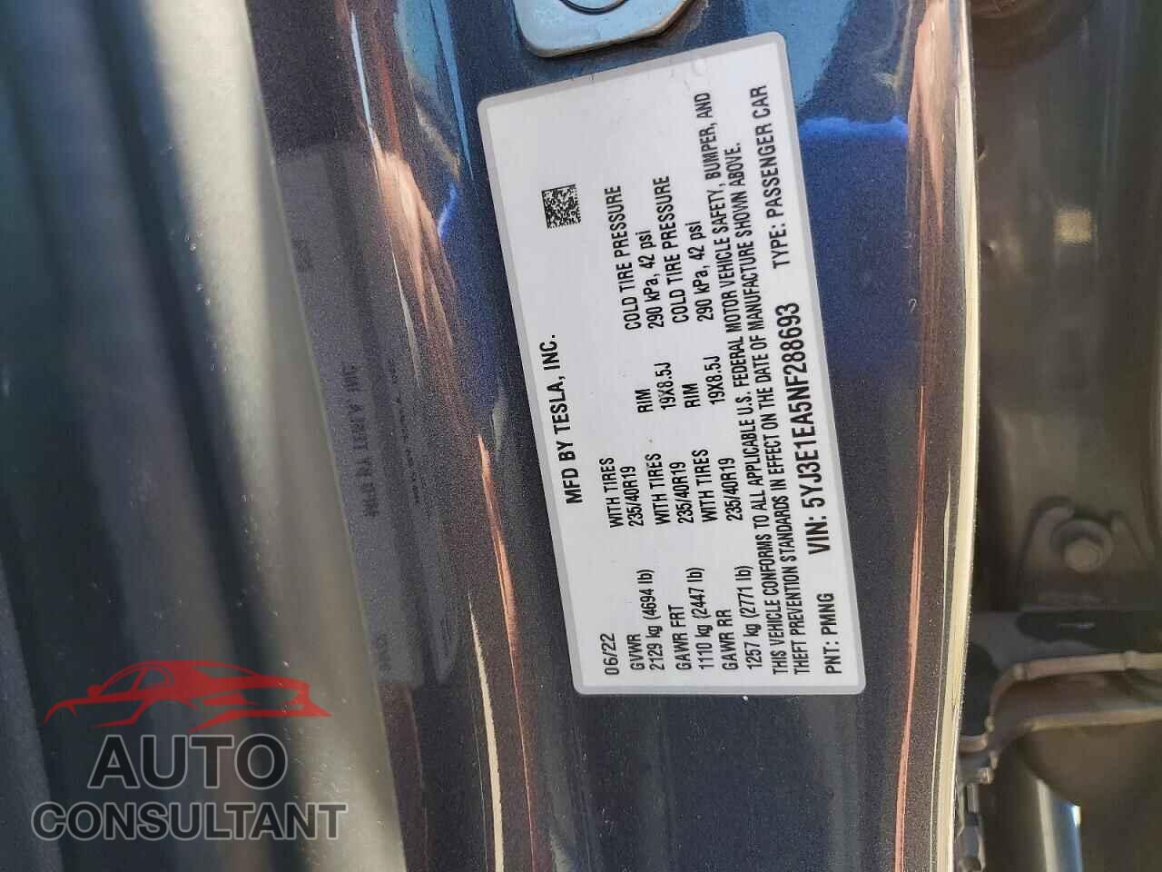 TESLA MODEL 3 2022 - 5YJ3E1EA5NF288693