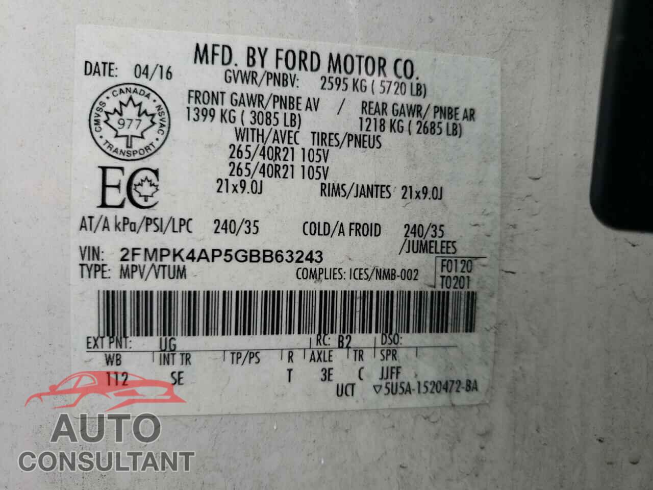 FORD EDGE 2016 - 2FMPK4AP5GBB63243