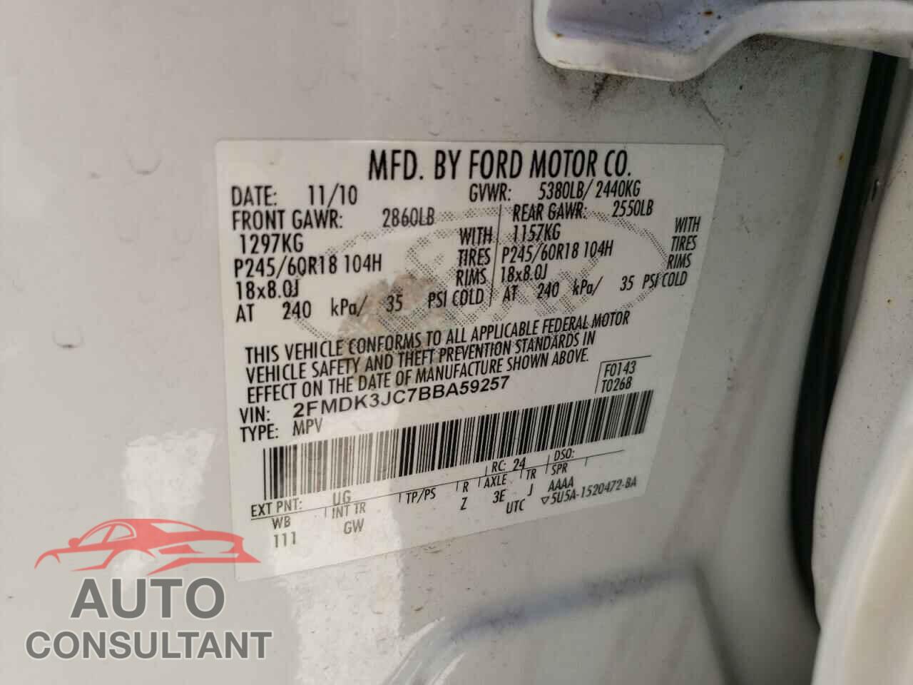 FORD EDGE 2011 - 2FMDK3JC7BBA59257