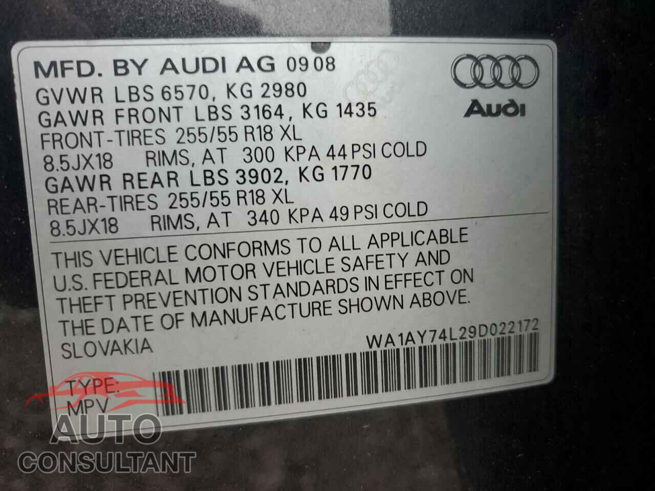 AUDI Q7 2009 - WA1AY74L29D022172