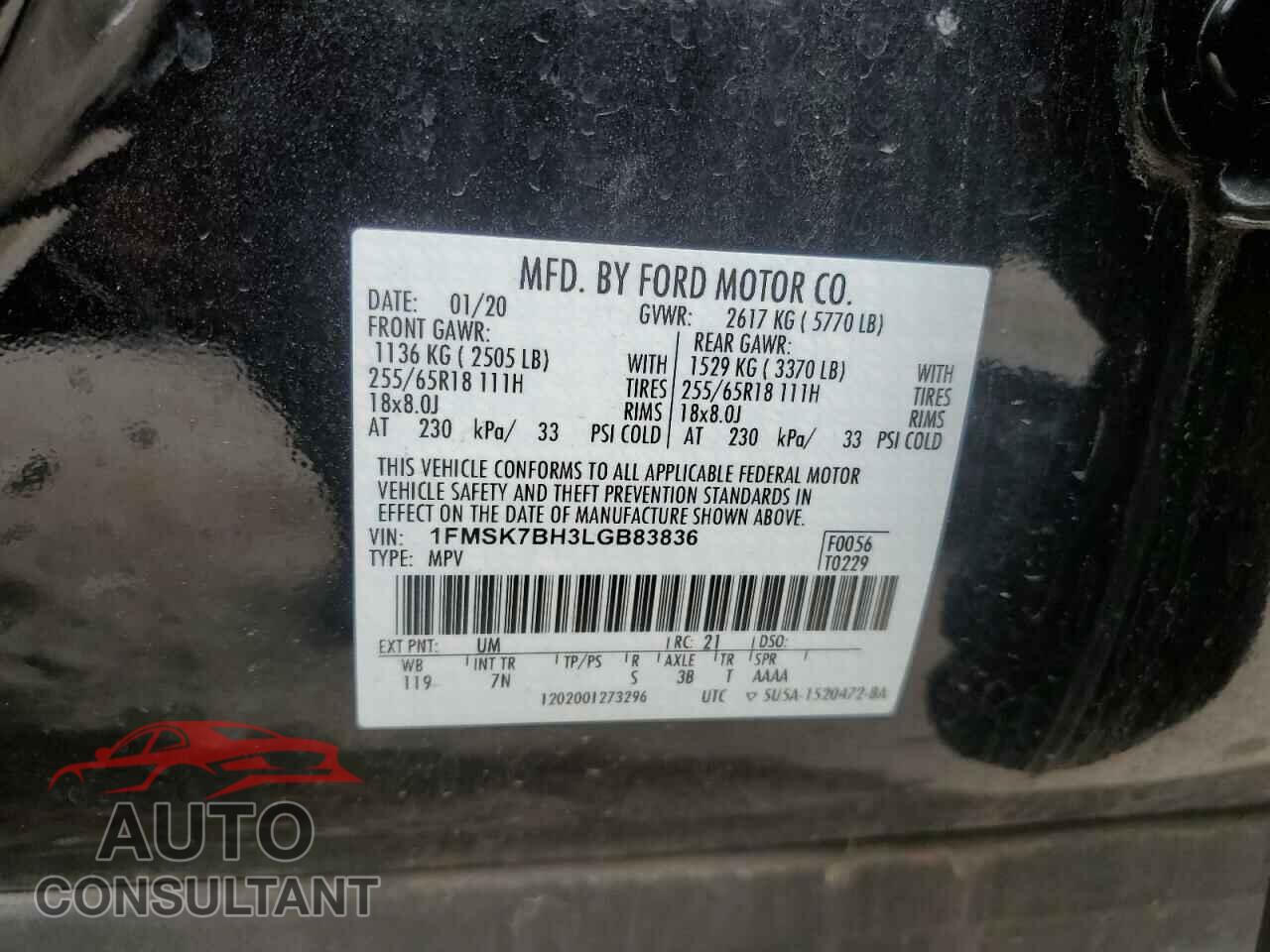 FORD EXPLORER 2020 - 1FMSK7BH3LGB83836