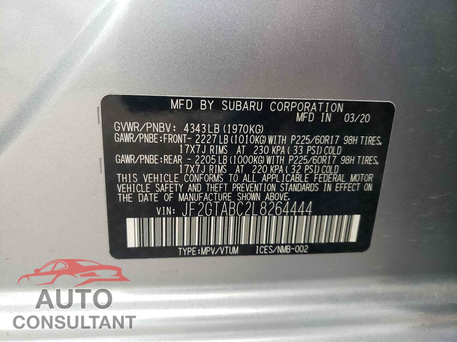 SUBARU CROSSTREK 2020 - JF2GTABC2L8264444