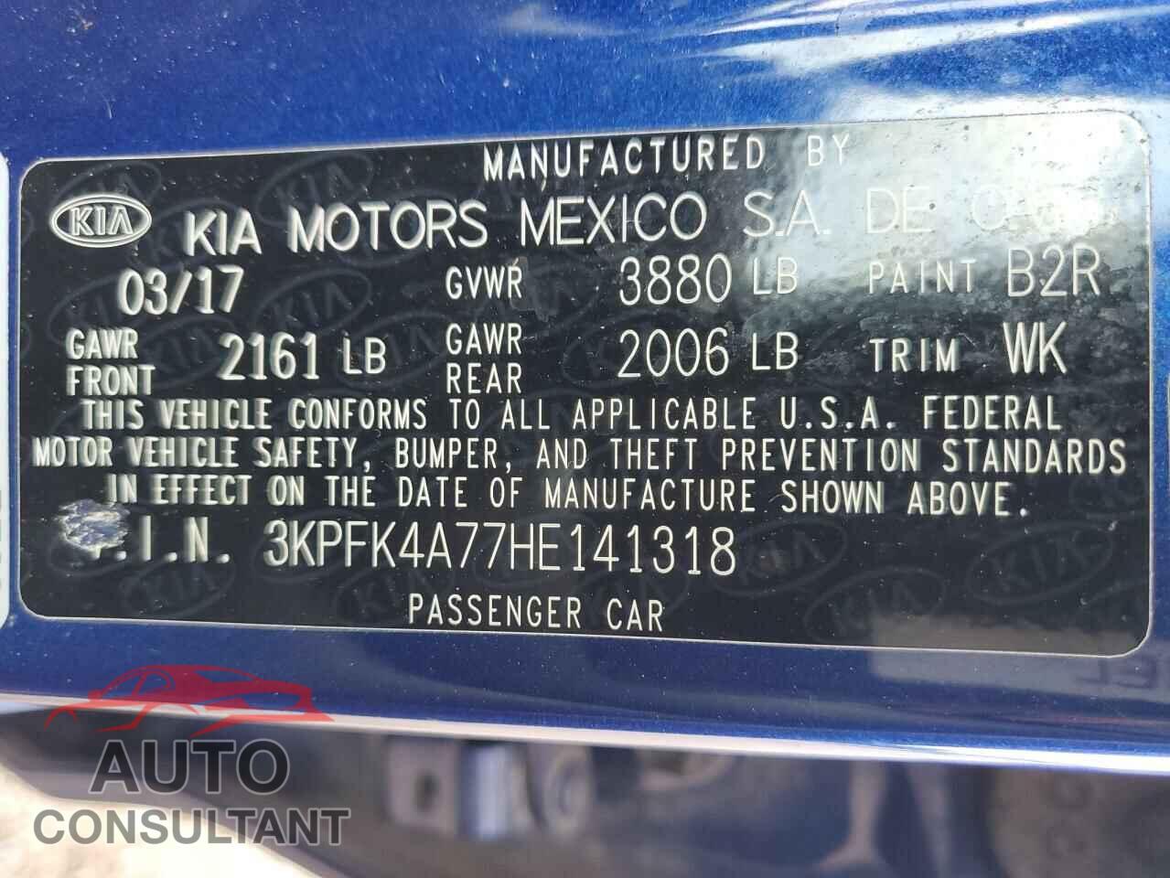 KIA FORTE 2017 - 3KPFK4A77HE141318