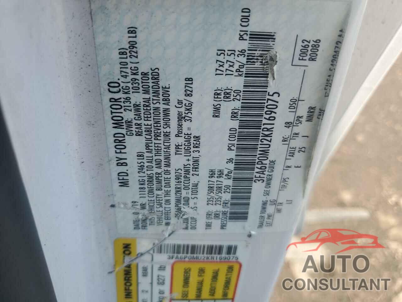FORD ALL Models 2019 - 3FA6P0MU2KR169075