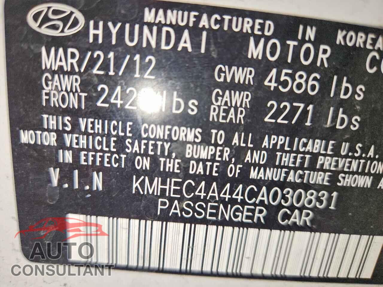 HYUNDAI SONATA 2012 - KMHEC4A44CA030831