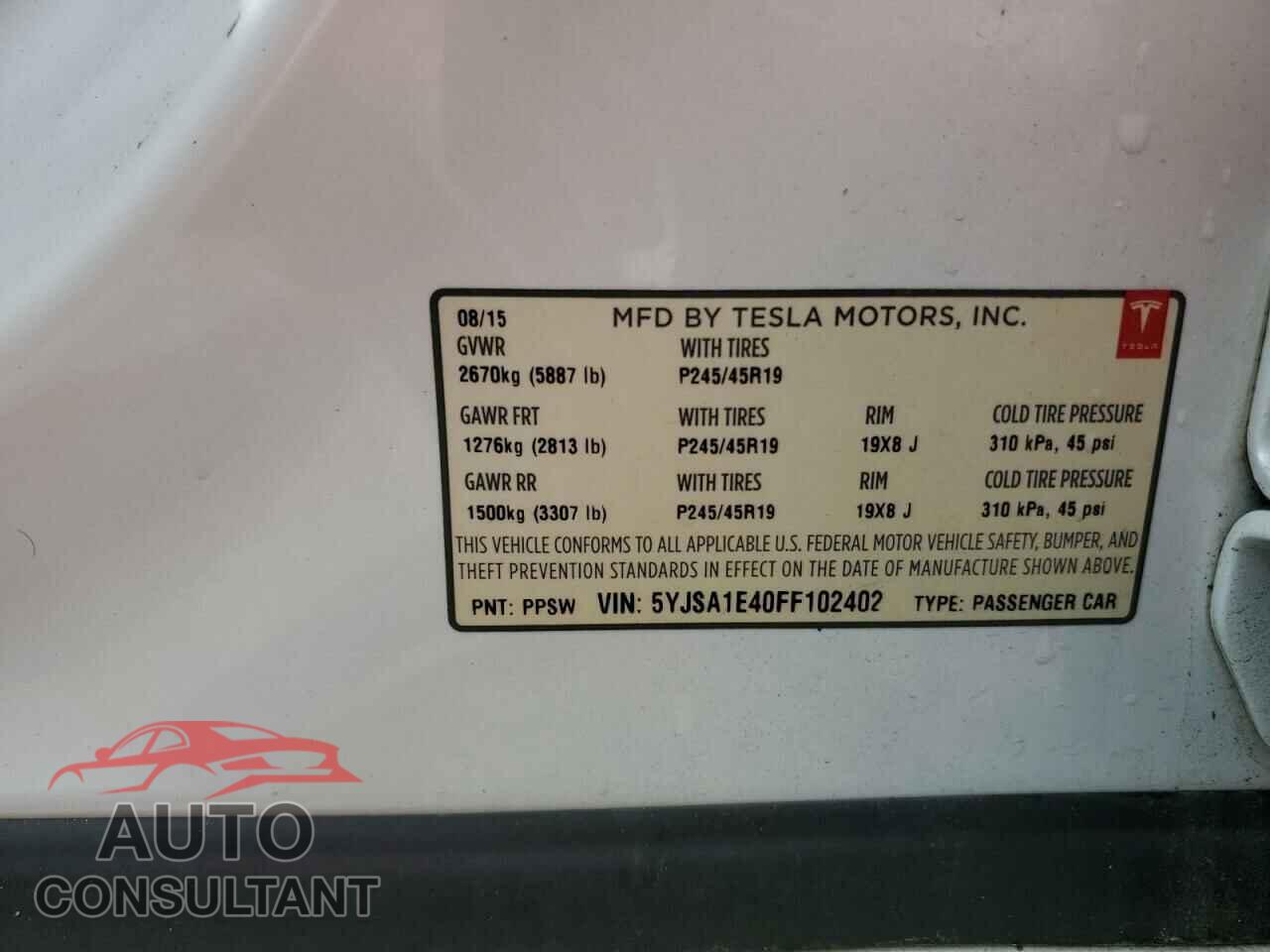 TESLA MODEL S 2015 - 5YJSA1E40FF102402