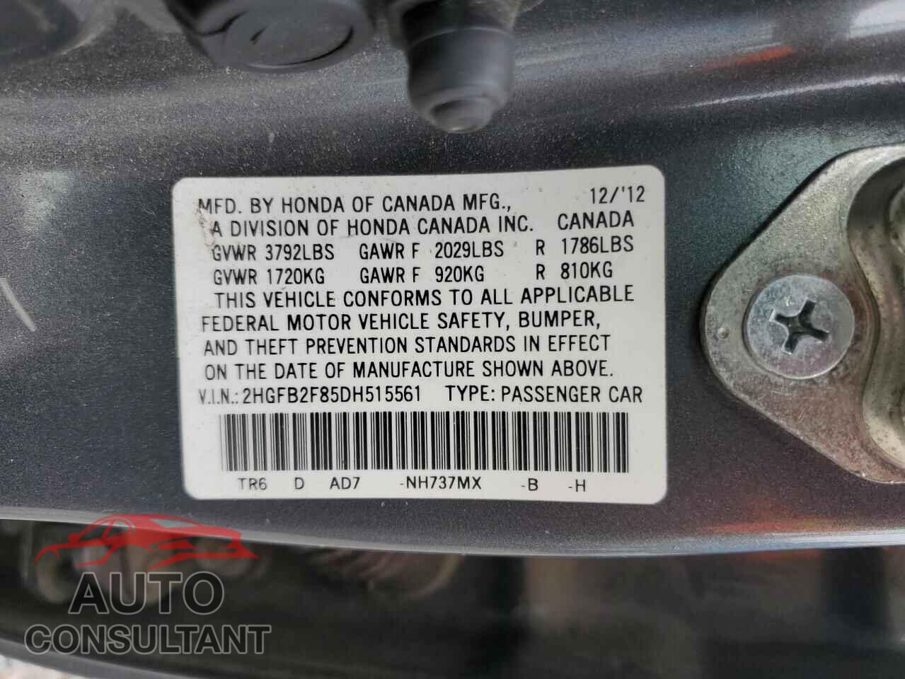 HONDA CIVIC 2013 - 2HGFB2F85DH515561