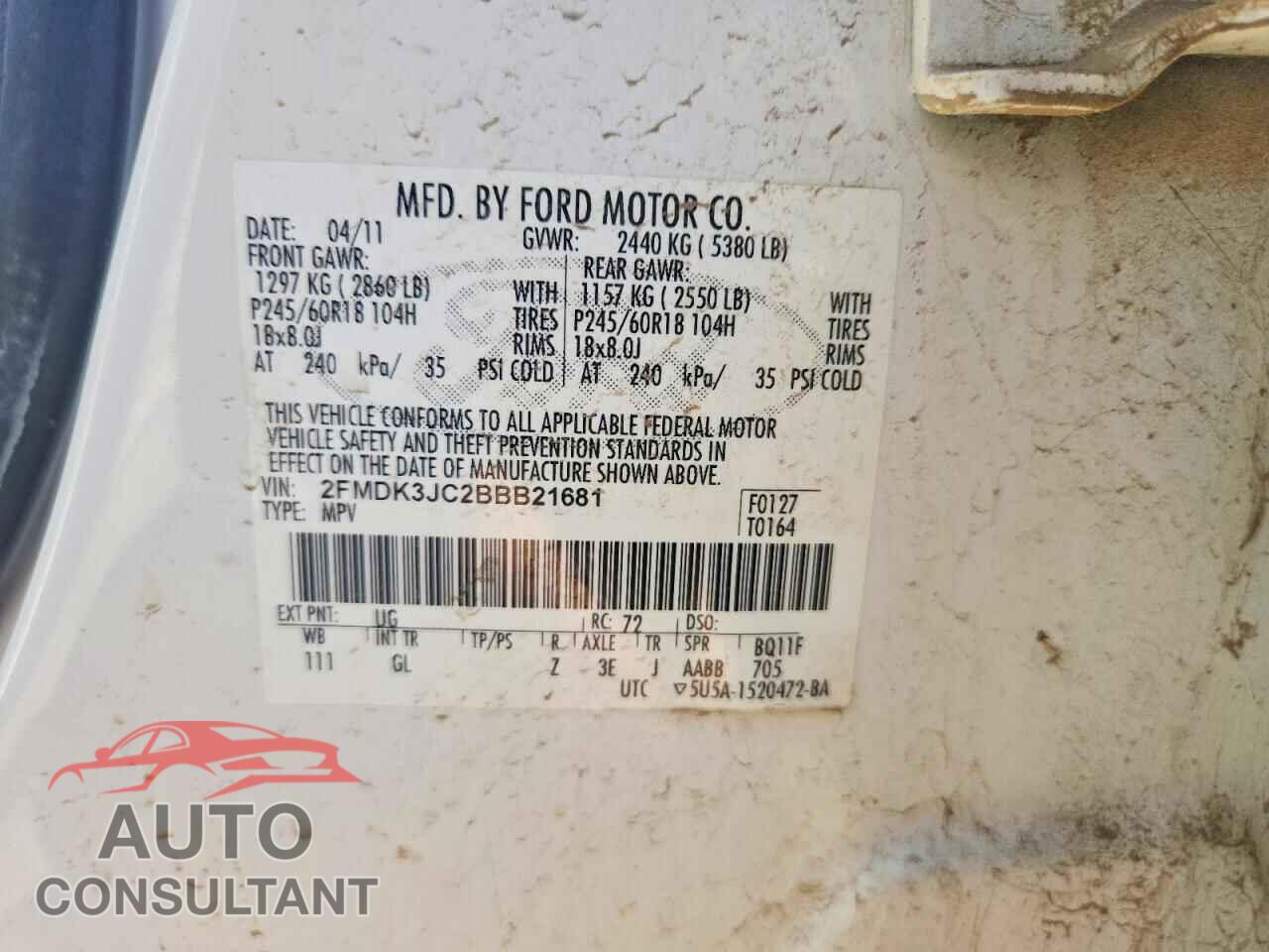 FORD EDGE 2011 - 2FMDK3JC2BBB21681