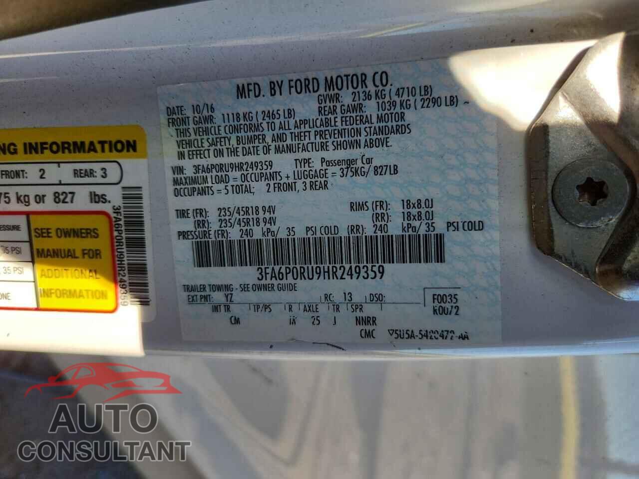 FORD FUSION 2017 - 3FA6P0RU9HR249359