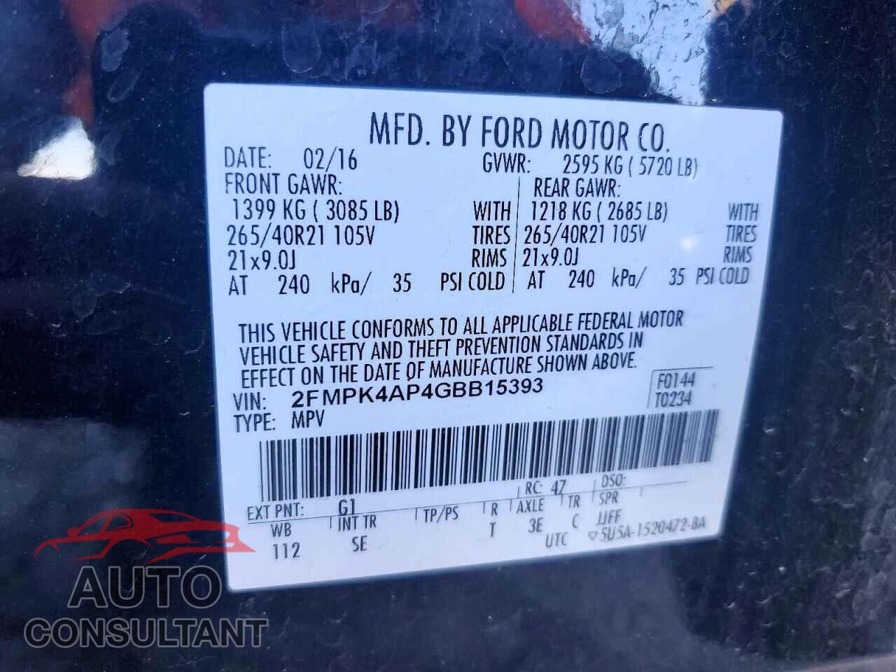 FORD EDGE 2016 - 2FMPK4AP4GBB15393