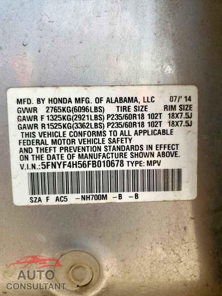 HONDA PILOT 2015 - 5FNYF4H56FB010678