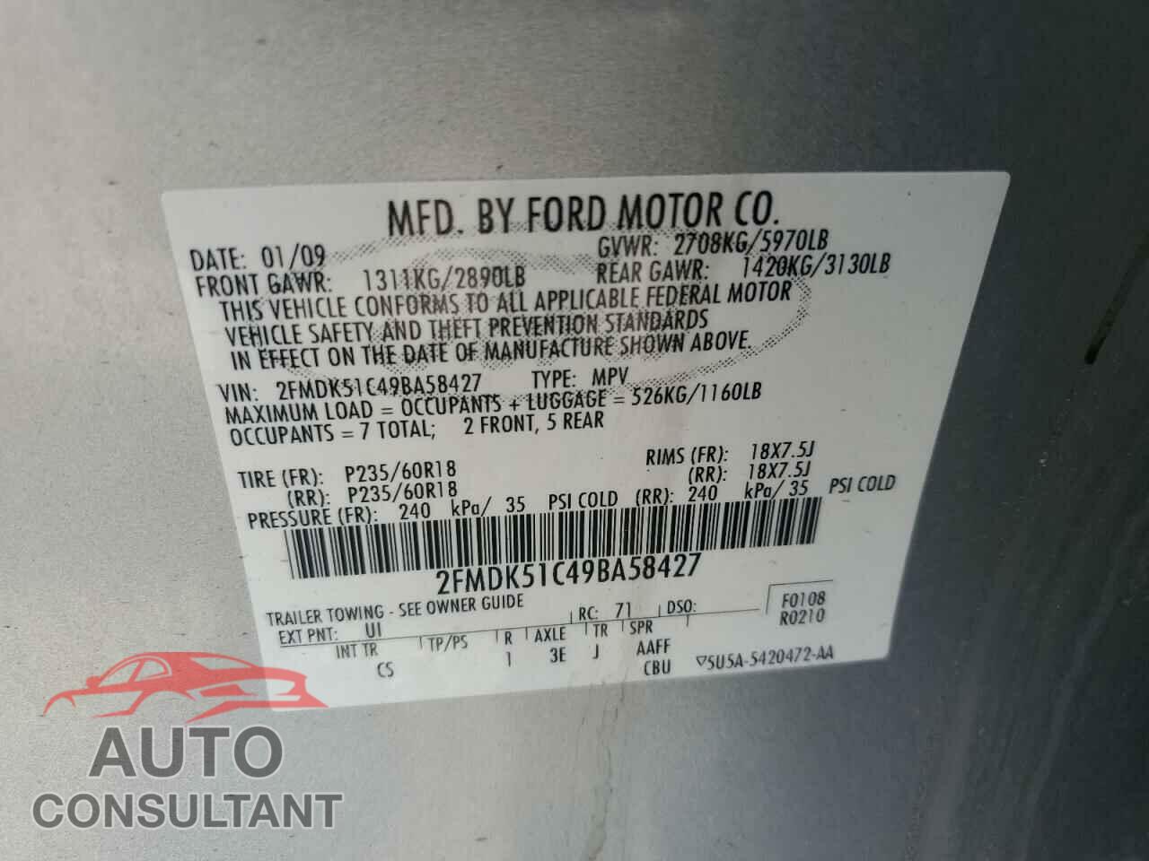 FORD FLEX 2009 - 2FMDK51C49BA58427