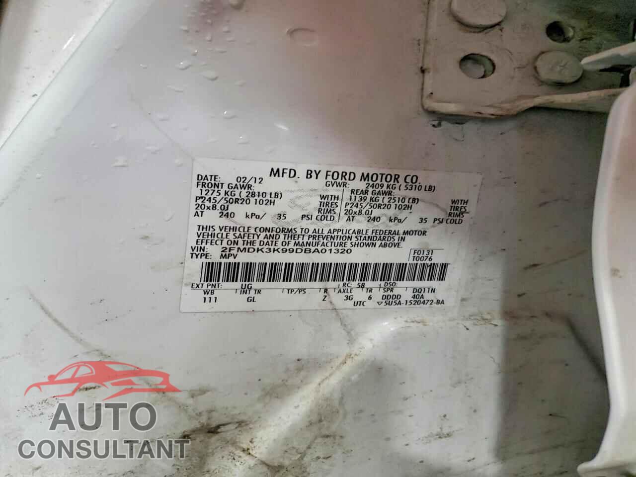 FORD EDGE 2013 - 2FMDK3K99DBA01320